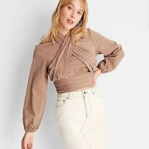 Future Collective Reese Blutstein medium blouse beige structured‎ wrap top